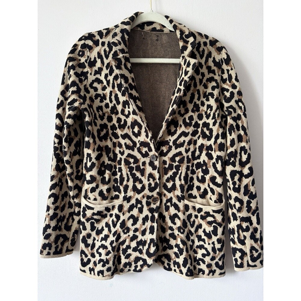 J.Crew Leopard Print Knit Blazer Jacket Cotton Animal Print Medium M